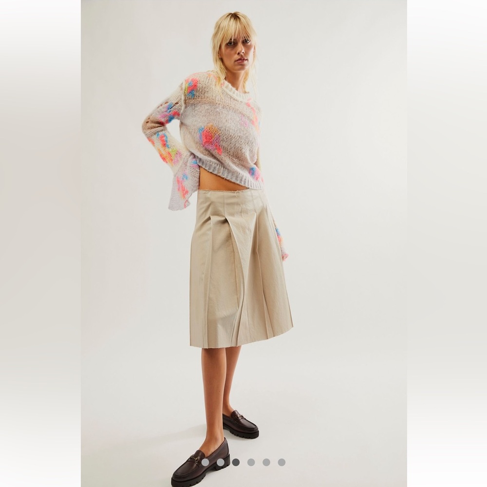 Free People Mandy Mended Pullover Soft Knit Bell Sleeves Ethereal Ivory Combo